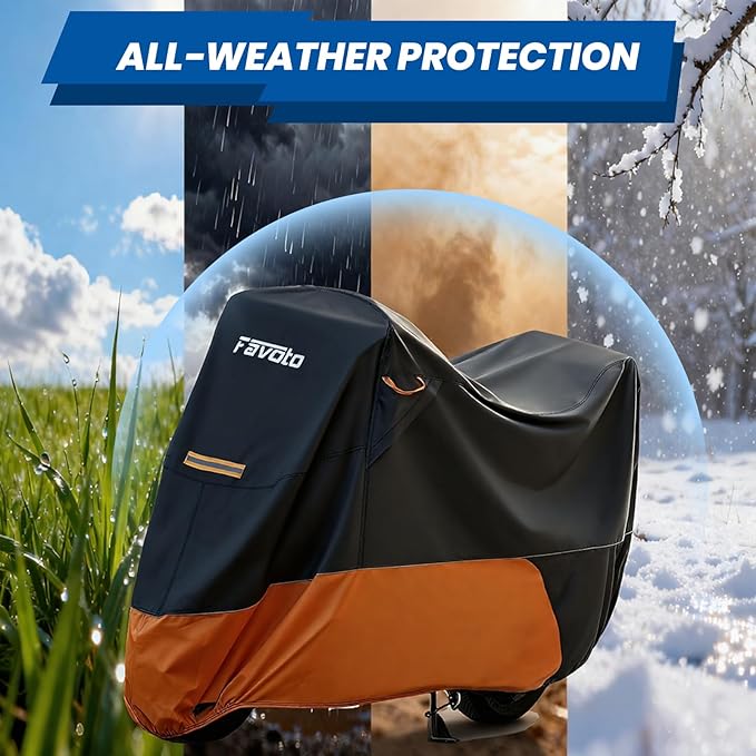 Favoto Motorcycle Cover for Harley Davidson - Waterproof Outdoor Storage Heavy Duty Cover for Touring Models Road Glide Limited, Ultra Limited, Gold Wing, Road King, Street Glide, Electra Glide