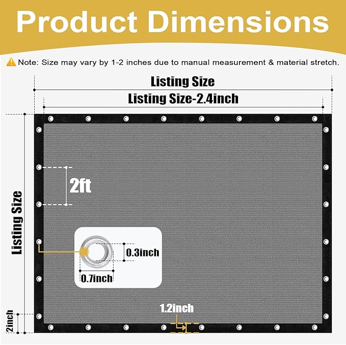 Shade&Beyond Customized Size 90% Sun Shade Cloth with Grommets, 06' X 10' Pergola Shade Cover Canopy, Mesh Tarp Sun Screens for Patio, Outdoor, Garden, Backyard, Light Gray, GN06