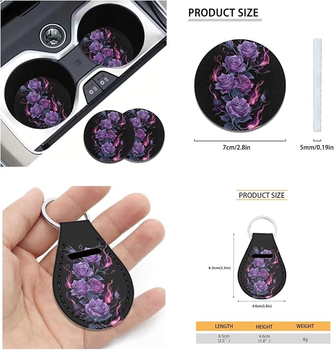 Ystardream Elegant Floral Car Seat Covers Full Set Car Accessories for Teen Girly Interior Cute Set Polyester Fabric Vehicle Seat Protector Covers with Steering Wheel Cover Machine
