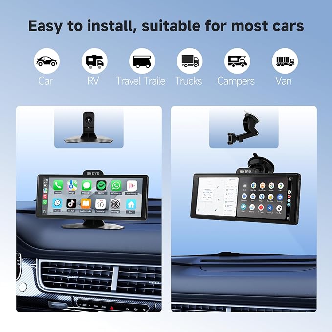 Haudio Portable Car Stereo,HD Touchscreen for All Vehicles,with Apple CarPlay & Android Auto with Backup Camera/Mirror Link/Voice Control/Bluetooth/GPS/AUX/FM Satellite Radio (10.26 inch)