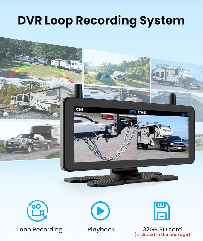 AUTO VOX Wireless Backup Camera Magnetic:Portable No Wiring 1 Min Install Trailer Hitch Camera,2-Channel HD 1080P Car Monitor & IR Night Vision Back Up Camera Systems for Truck,RV (7.2 inch Dual cam)