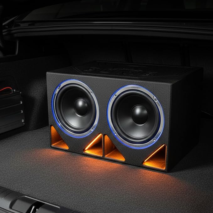 QPower QBOMB12TB-DUAL Dual 12-Inch Triangle Ported Subwoofer Box Enclosure with Durable Bed Liner Spray for Car Audio Systems