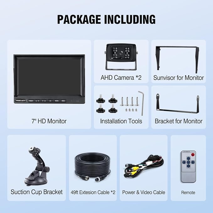 7" AHD1080P 2-Wired RV Backup Camera System, IP69K Waterproof IR Night Vision Reversing Cameras, Vibration-Proof 20G for Trailer/Tractors/Truck/Excavator/Caravan/Skid Steer/Heavy Equipment