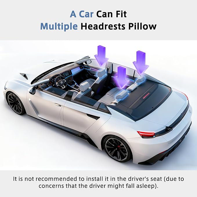 Car Headrest Pillow, 4-Way Adjustable Car Headrest,Thickened Memory Foam Road Pal Headrest, Neck Support Pillow, U- Shaped Design, Travel Car Sleeping,Suitable for Kids and Adults(Brown)
