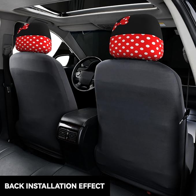 Cute Red Polka Dots Steering Wheel Cover with 2 Pack Car Seat Belt Covers and Car Seat Headrest Cover for Women