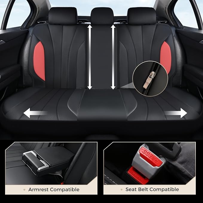 Coverado Car Seat Covers, 2 Front Seats Waterproof Nappa Leather Automotive Seat Protectors, Front Luxury Mesh Seat Covers, All-Weather Universal Fit for Most Cars SUVs, Trucks,Red&Black