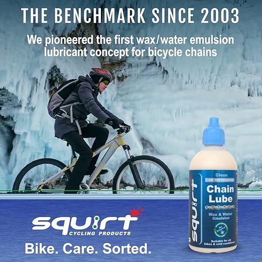 Squirt Low-Temperature Chain Lube for Bikes (4 Oz) – Low Temperature All Weather Bike Chain Lube – Cold Weather Lubricant to Reduce Noise & Chainsuck