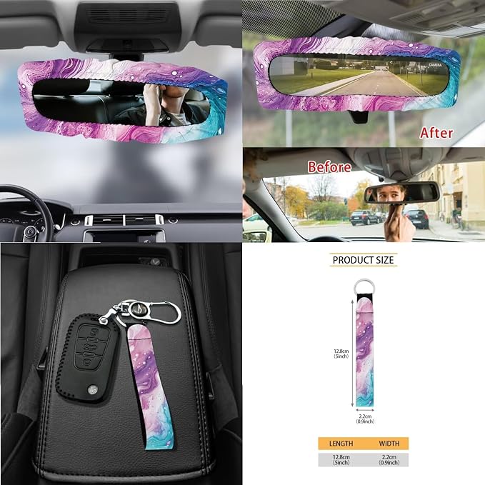 Marble Pattern 15 Pieces Car Seat Cover Steering Wheel Cover, Seat Belt Strap Wrap Cover Car Trash Can Cup Holders Keychain Air Vent Bag for Truck Vans Sedans