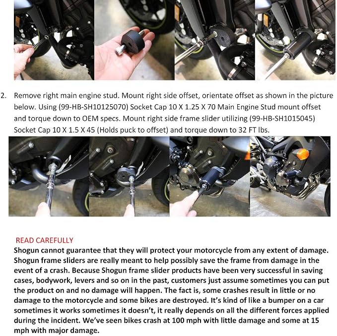 Shogun USA Made Yam MT-09 MT 09 MT09 2018 2019 2020 FZ09 FZ 09 2017 Black No Cut Frame Sliders Fits ABS & Non ABS Models - 750-6429