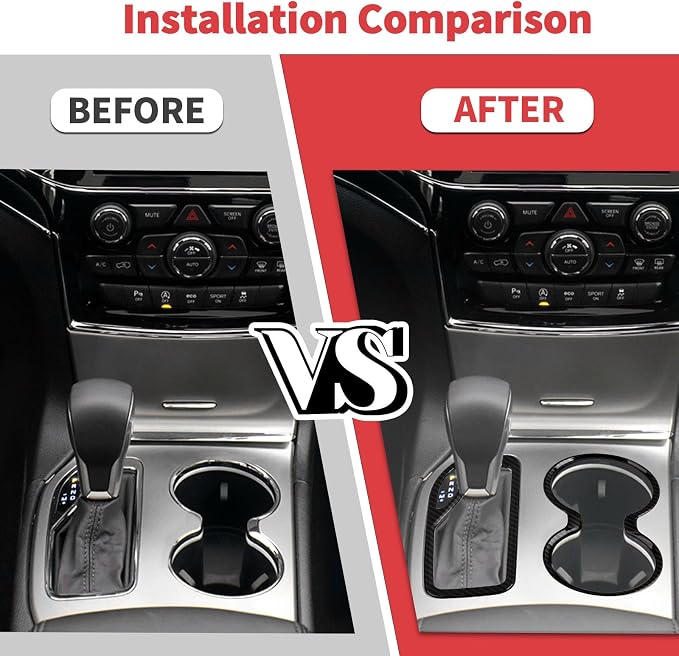 Jimen Fit for Jeep Grand Cherokee 2016-2021, 2PCS Front Cup Holder Trim Overlay & Gear Shift Cover (Carbon Fiber)