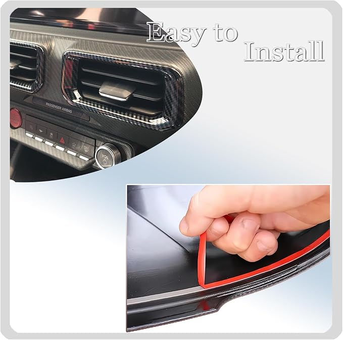 MUXEE A/C Vent Trim Panel Cover, for Ford Mustang 2024 2025 2026 - ABS Carbon Fiber Dashboard AC Air Vent Outlet Grain Sport Interior Trim Accessories(A-Shape)