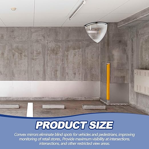 Suzile 1 Pieces 26 Inch Acrylic Quarter Dome Mirror Convex Corner Safety Mirror High Viewing Angle Blindspot for Wall Warehouses Offices Retail Stores Parking Garages