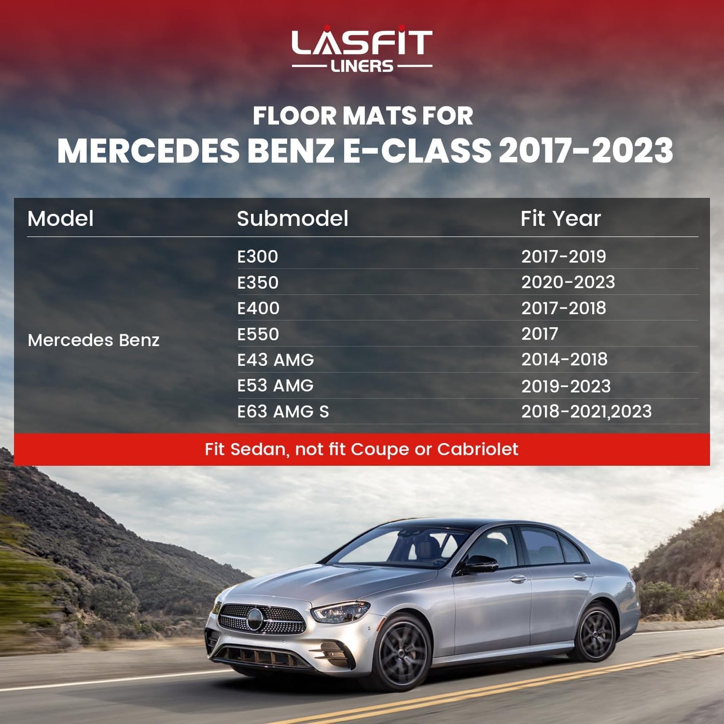 LASFIT Floor Mats for Mercedes Benz E Class 2017-2023 Fit Sedan & Wagon Only, E300 / E350 / E400 / E43 AMG / E450 / E53 AMG / E550 / E63 AMG S, All Weather TPE Floor Liners for E Class, 1st & 2nd Row