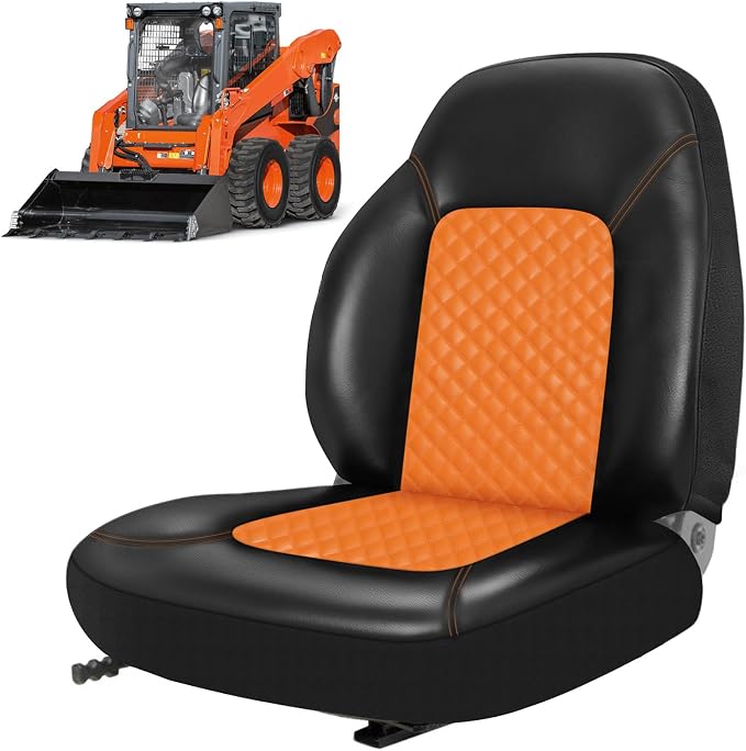 Industrial Vehicle Seat Cover for Skid Steer, Heavy Duty Leather Seat Cover, Compatible with John Deere, Caterpillar, Kubota, Bobcat, New Holland, Orange