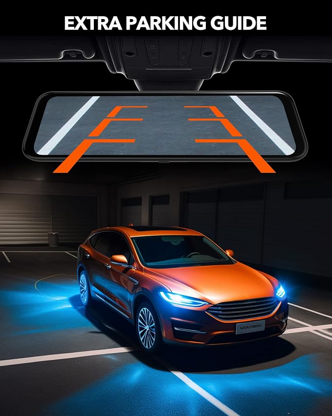 WOLFBOX G840H 12'' Mirror Dash Cam with ADAS and BSD, 2.5K Rear View Mirror Camera Front and Rear, 5.8GHz WiFi, Voice Control, Parking Monitor, Included GPS, Loop Recording (SD Card Not Included)