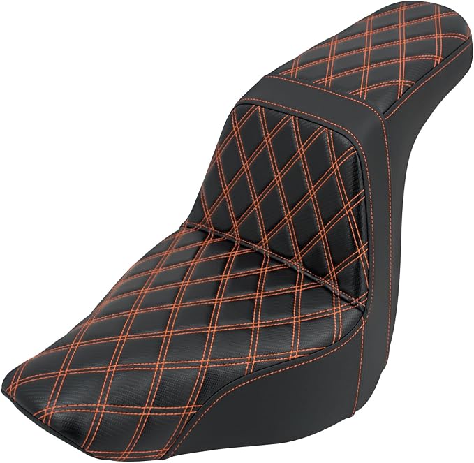 Motorcycle 2-Up Seat Driver Passenger One-Piece Seat Fit For Harley Low Rider Low Rider S ST FXLR FXLRST 2018-up (Orange Stitching)