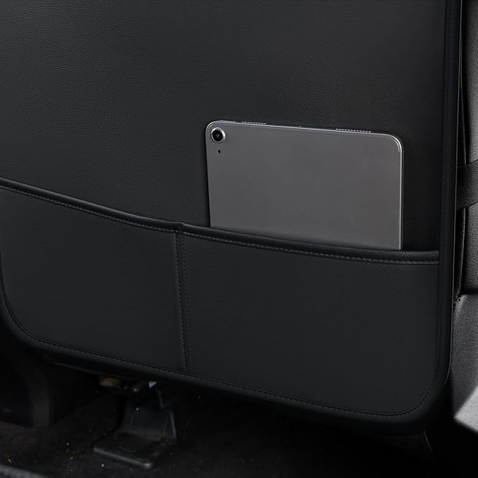 RISINGSTAR Silverado Sierra Front Seat Covers Faux Leather, Fit for 2007-2026 Chevy Silverado GMC Sierra 1500/2500HD/3500HD Crew Double Regular Cab(Front Pair, Black 2 pcs)