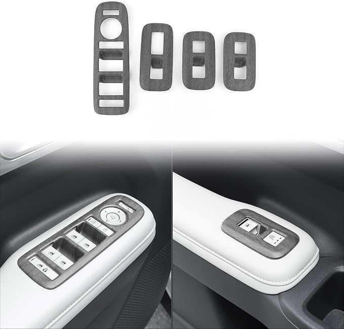 4Pcs Door Lock Glass Control Button Panel Cover Window Lift Switch Panel Trim Compatible with Hyundai Santa Fe 2024-2026 MX5 Accessories (Wood Grain Style)