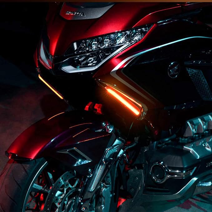 Motorcycle LED Lights Vent Trim Turn Signal Led Lighted Fits for Honda Goldwing GL1800 F6B 2018 UP 2019 2020 2021 Motorbike NAV Lighting with 48000 Wiring Harness (Black)