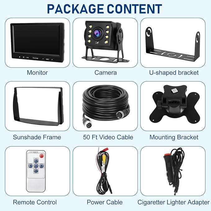 Backup Camera AHD 7'' 1080P Reverse Rear View Back up Cameras System Kit Monitor with HD Night Vision Waterproof IP69K DIY Guide Line Vehicle Backup Camera for Trucks/RV/Trailer/Van/Bus/Skid Steer.