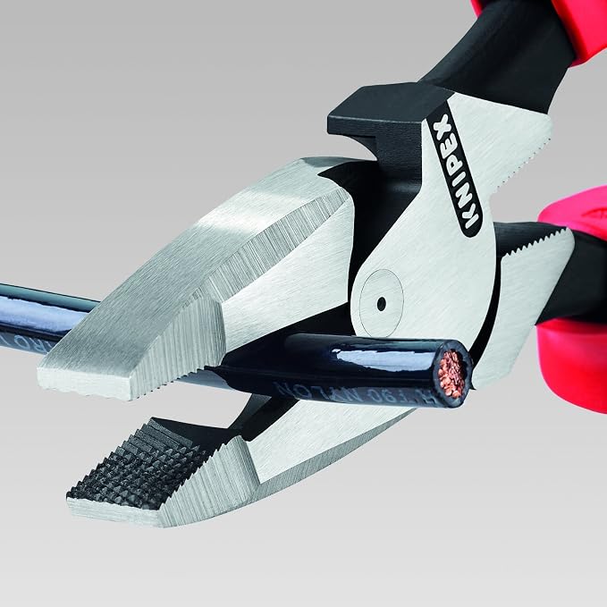 KNIPEX Tools 74 21 200, 8-Inch High Leverage Angled Diagonal Cutters & Tools LP - 0901240SBA 9.5-Inch Ultra-High Leverage Lineman's Pliers