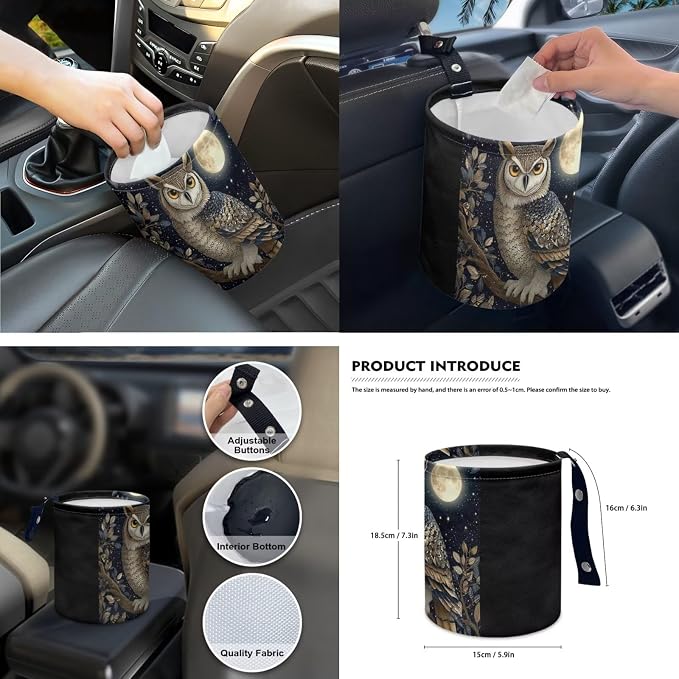 Moon Owl 15 PCS Car Seat Cover Set with Auto Steering Wheel Cover Seat Belt Strap Protector Cup Holder Trash Bag Rear View Mirror Protector Keychain