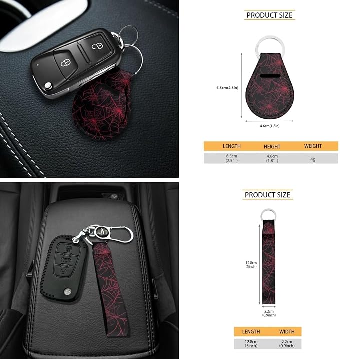 18Pcs Spider Web Auto Seat Cover Full Set Car Steering Wheel Protector+Handbrake Cover+Armrest Cushion+Seat Belt Cushion+ Headrest Protector+Car Coaster+Keychain,Red