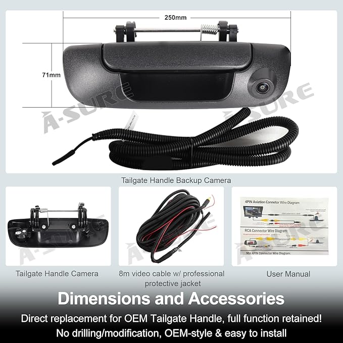 ASURE Tailgate Handle Backup Camera for Dodge Ram 1500 2500 3500 2002-2008, 1080P HD Rear View Camera 170ยฐ Wide Angle, Starlight Night Vision, Truck Backup Camera Waterproof for Parking Towing