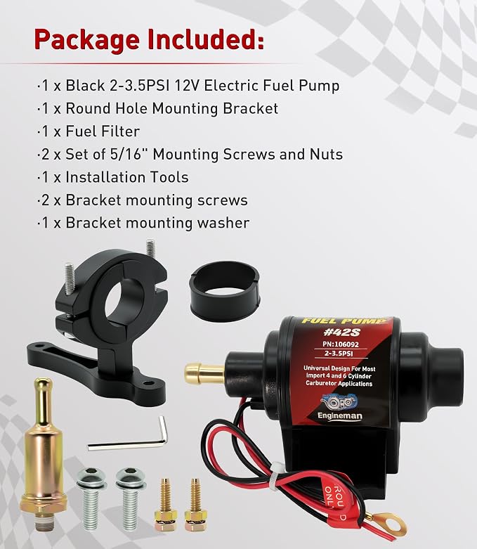 Electric Fuel Pump 2-3.5psi 12V Electric Transfer Universal Low Pressure Gas Diesel Fuel Pump for All 12V Motorcycle Cars Trucks Boats Carburetor