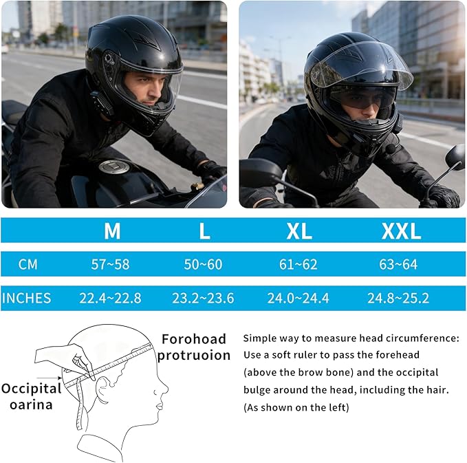 Motorcycle Bluetooth Modular Helmet, DOT FMVSS-218 Approved Flip Up Full Face Motorcycle Dual Visor Helmet, with Dual Speakers and Microphone, for Adults Men and Women