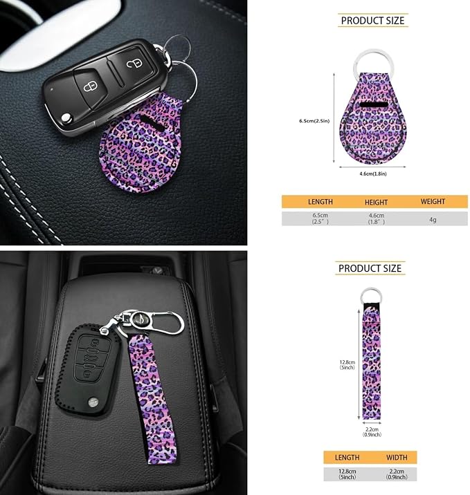18 Pcs Purple Leopar Print Car Seat Cover SUV Full Set Cheetah Print Steering Wheel Cover+Center Console Pad+Armrest Cover+Seat Safety Belt Pad+Seatbelt Covers+Cup Mats+Keychain