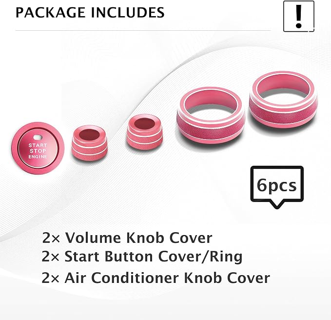 for Toyota RAV4 2019 2020 2021 2022 2023 2024 2025 Accessories, 6PCS Aluminum Alloy Knob Cover Trim Kit - Push Start, AC & Volume Dial (Pink)