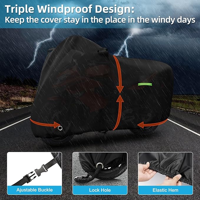 Motorcycle Cover Waterproof for Kawasaki Ninja 250 300 400 500 650/BMW F 900R, Heavy Duty Outdoor Sun UV Rain Dust All Weather Protection Motorbike Cover with Soft Cotton Lining & Lock Hole-Black