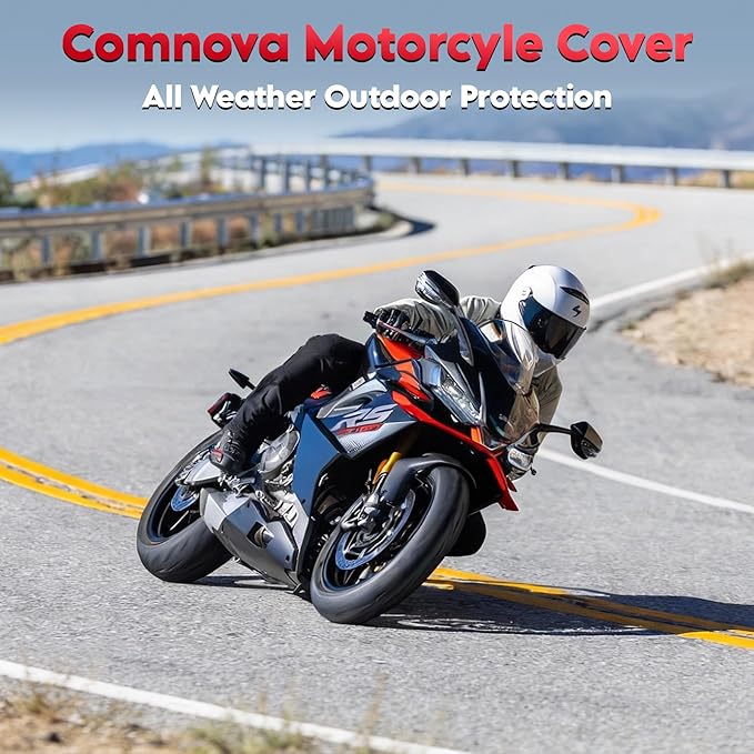 Comnova Motorcycle Cover 91 Inch - 600D Waterproof Outdoor Motorcycle Cover with Lock Hole, Powersports Vehicle Covers with All-Season Protection for Motorcycles