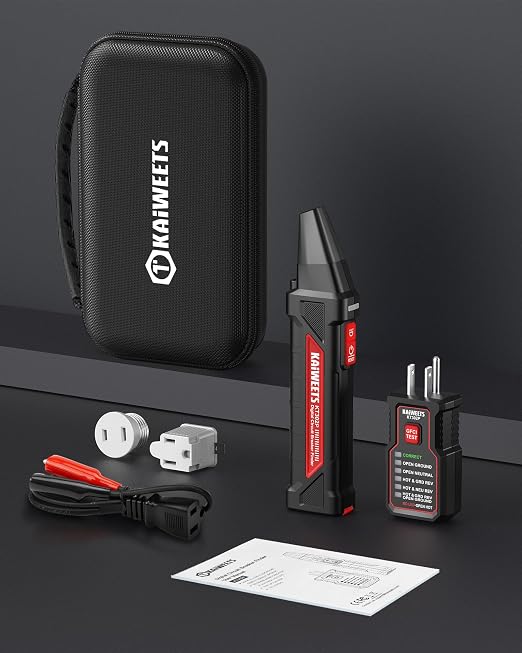 KAIWEETS Circuit Breaker Finder Tool Kit, GFCI Outlet Tester with Dual-Sided LED Indicators, Electrical Circuit Tracer Tool with Flashlight, Includes Carrying Case and Adapters- KT302P