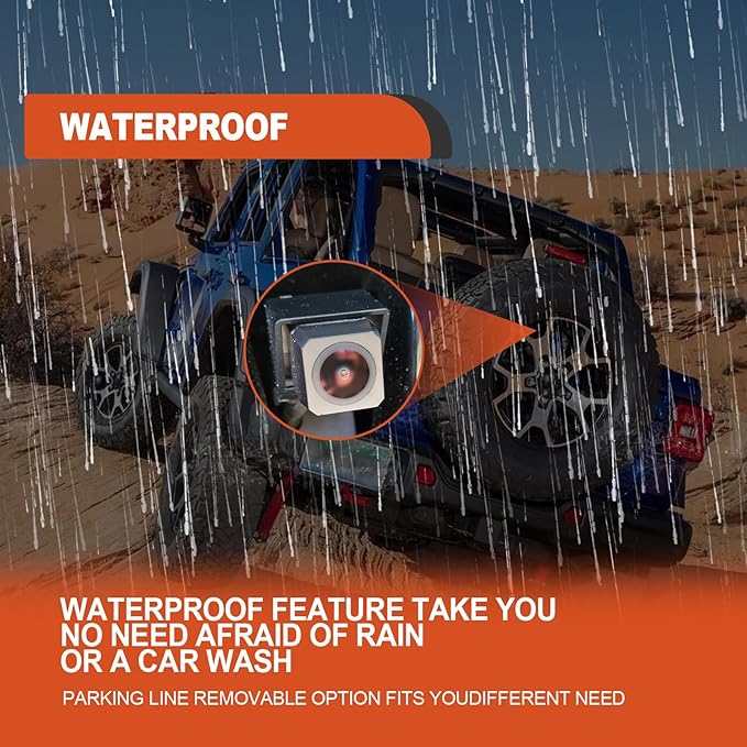 Spare Tire Backup Camera, Car Rear View Back Up Camera for Jeep Wrangler Spare Tire Mount 2007-2018, Waterproof Wide Angle Removable Camera Guidelines with OEM Monitor Adapter