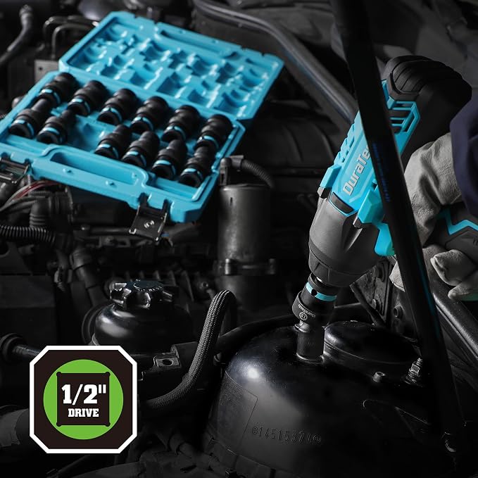 DURATECH 1/2" Drive Impact Swivel Socket Set, 13-Piece Shallow Wobble Sockets, Universal Joint Socket Set Metric, Cr-Mo Steel, 6 Point, Organized in Sturdy Storage Case(10-24mm)
