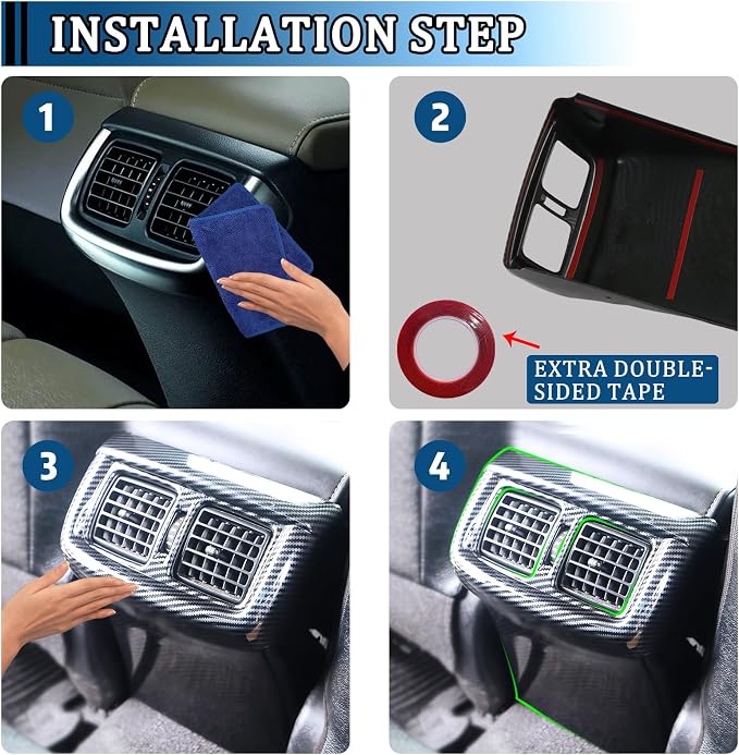 Rear Air Condition Vent Cove Imitation Carbon Fiber Pattern Style Interior Decoration Accessories Compatible with Toyota Hilux 2016 2017 2018 2019 2020 2021 2022 2023 2024 2025