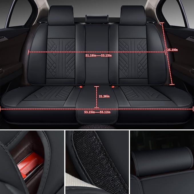 GXT Deluxe Faux Leather Full Coverage Car Seat Cover Anti-Slip Universal Fits for Sedans SUV Pick-up Truck with Headrests,Interior Accessories(Black with Red Strip)
