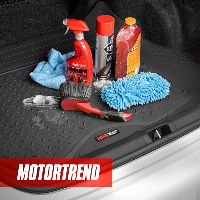 Motor Trend DualFlex Black Floor Mats for Cars & Cargo Mat Full Set - All Weather Front & Rear Rubber Automotive Floor Mats & Cargo Liner for SUV, Car, & Van - Interior Trunk Mat & Floor Cover