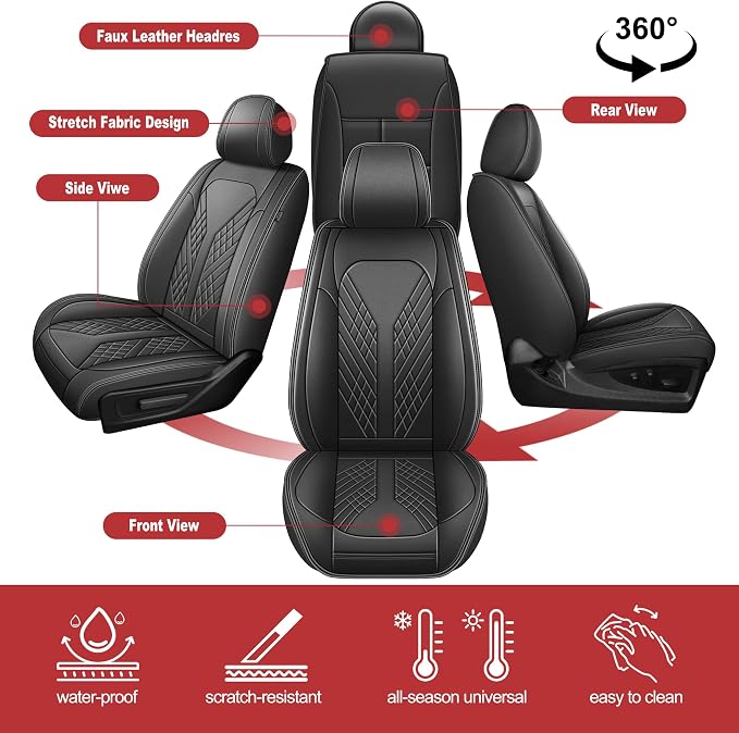 TTX for Dodge RAM 1500 2500 3500 2012-2025 2026 Seat Covers - Waterproof Faux Leather Seat Cushion Cover and Flat Bench(Full Set/Black)