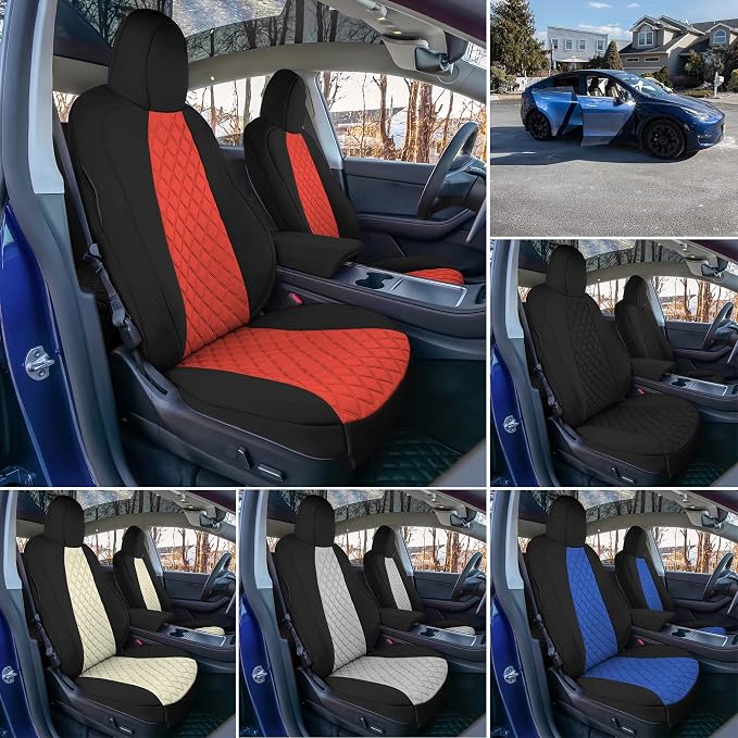 FH Group Custom Fit Car Seat Covers Specifically Made for 2020-2025 Tesla Model Y Ultraflex Neoprene Water Resistant Automotive Seat Covers - Front Set Gray