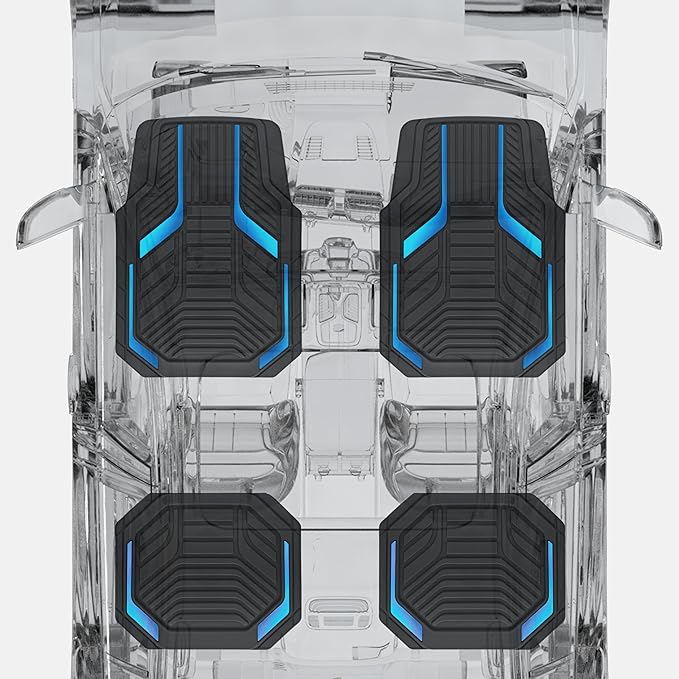 PIC AUTO Heavy Duty Rubber Floor Mats, Blue Aluminum Film Car Mats Set, Front and Rear Car Mats with Anti-Slip Backing, All Weather Protection, Trim-to-Fit for Automotive SUV, Sedan, Van