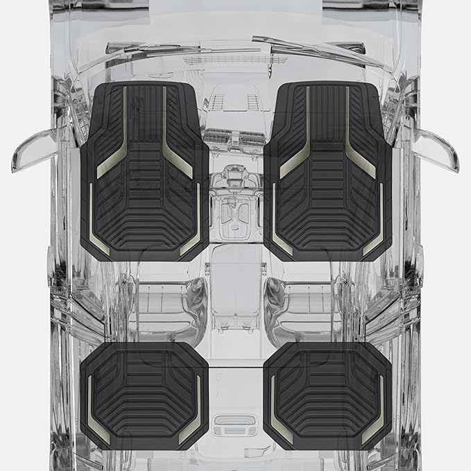 PIC AUTO Heavy Duty Rubber Floor Mats, Gray Aluminum Film Car Mats Set, Front and Rear Car Mats with Anti-Slip Backing, All Weather Protection, Trim-to-Fit for Automotive SUV, Sedan, Van