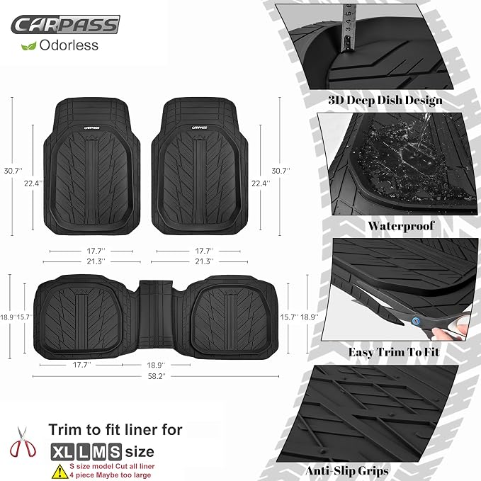CAR PASS 3D Foam Support Leather Car Seat Covers Front Seats,Waterproof Faux Leather Front Seat Cover for Car,Universal Fit Anti-Slip for SUV Truck,Rubber Floor Mats for Cars