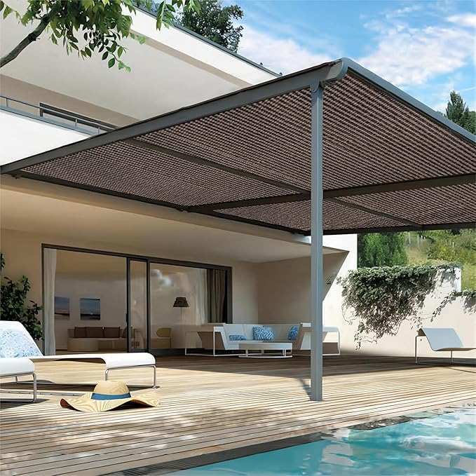 Shatex 90% Sun Shades for Patios 6X 8ft Shade Fabric Sun Shade Cloth Taped Edge with Grommets Sun-Block Mesh Shade for Pergola Cover Canopy Mocha, 12 Bungee Balls