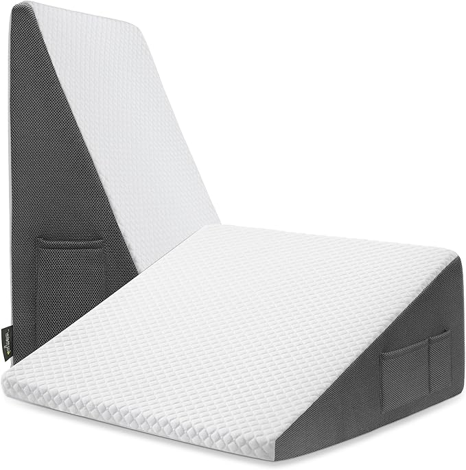 Cozymaker 12" Bed Wedge Pillow for Sleeping After Surgery, Back Support, Leg Elevation, Gerd Acid Reflux, Relief Neck Pain, Sleep Apnea, Snoring, Cooling Memory Foam Triangle Incline Wedge