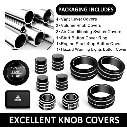 Knob Covers for Honda Civic Accessories 2026 2025 2022-2024 for CRV 2026 2025-2023 for Acura Integra 2023-2025 Hazard Warning Lights, AC, Air Vent, Audio, Push Start Button Cover Ring 12Pcs(Black)
