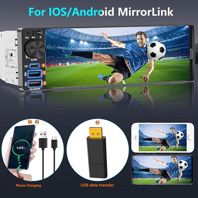 REAKOSOUND Upgrade Your Old Car – 6.5" Single Din Car Stereo with Wireless Apple CarPlay & Android Auto, Bluetooth 6.0, Backup Camera Ready, FM, USB & Type-C, EQ, SWC, MIC