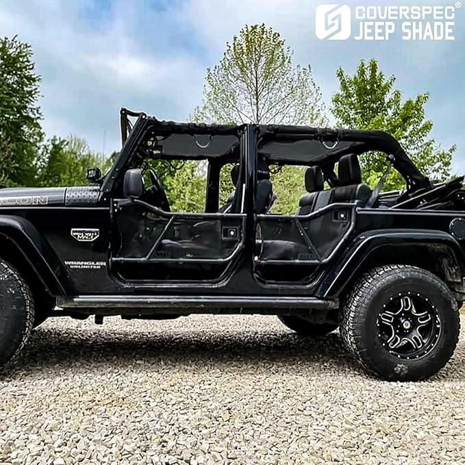 JK Sun Shade Top Compatible with Jeep Wrangler 4 Door 2007 to 2018 Sunshade Sunroof Bikini Cover Blocks UV Wind Noise Black Mesh for Full Length